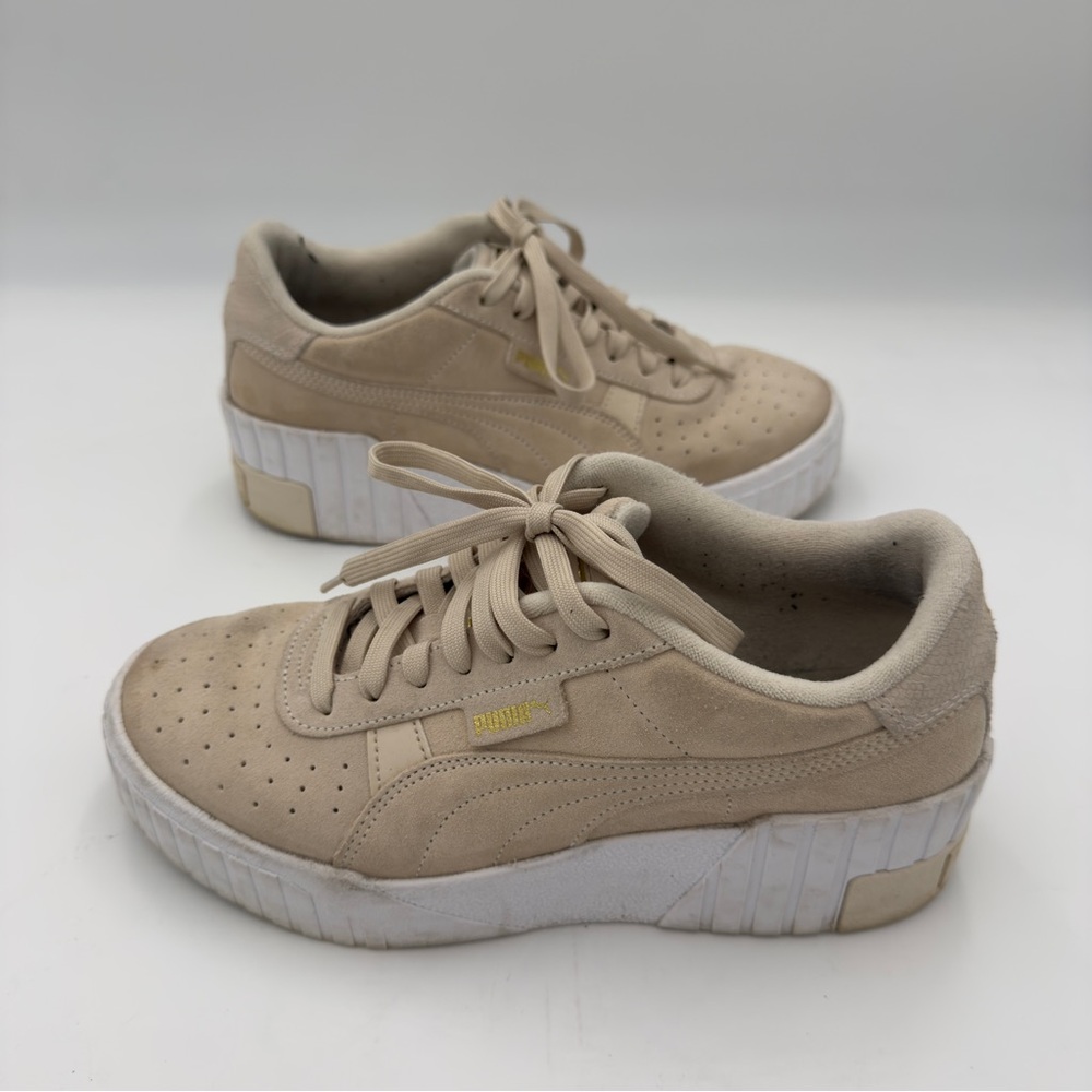 Puma Cali Wedge Womens Size 9 Beige White Athletic Platform Shoes Sneakers